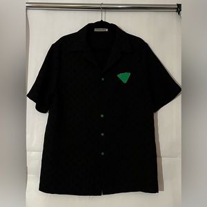 Bottega Veneta Button Down Black Textured Short Sleeve Dress Shirt